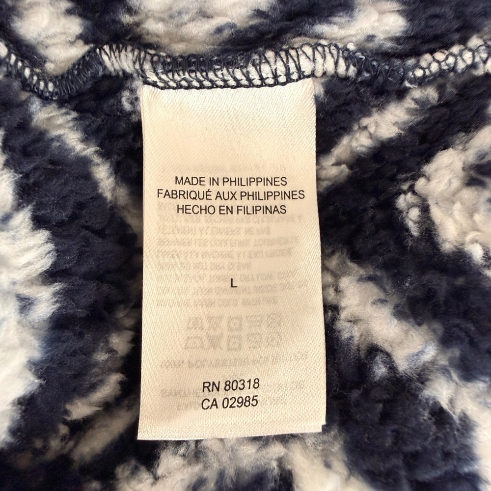 NEW Lucky Brand Faux Fur Geo Print Jacket Womens Large Full Zip Blue White Cozy - Picture 7 of 10